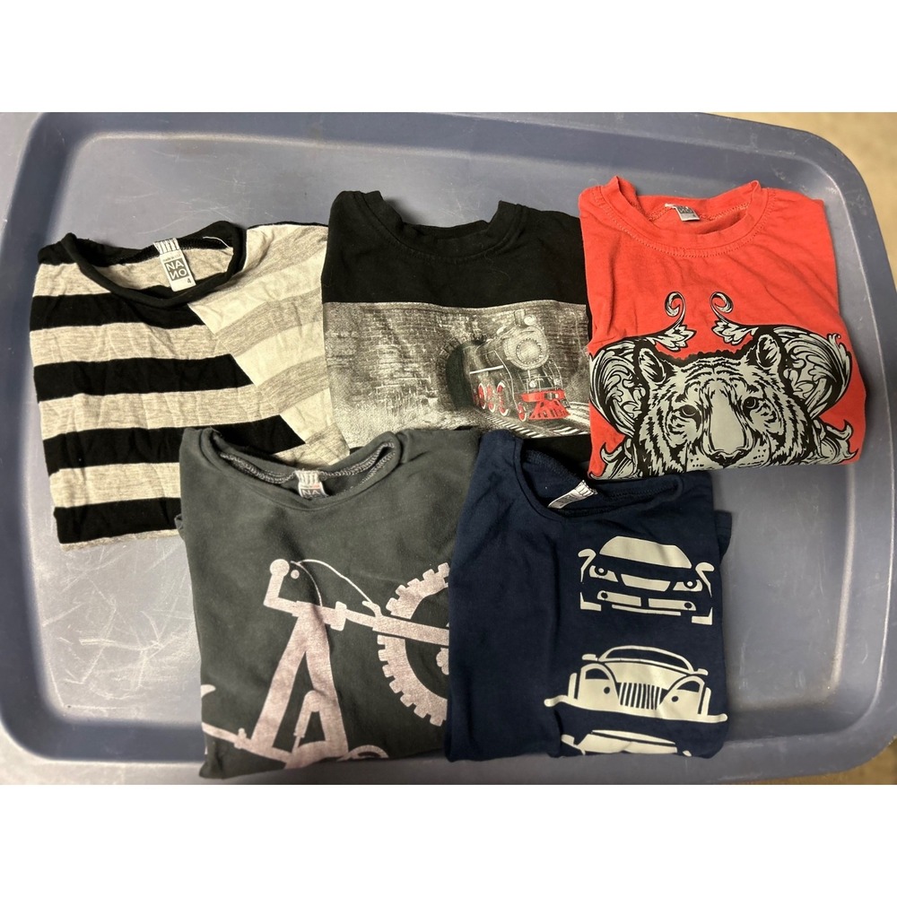 Lot of 5 Long Sleeve Shirts Nano Collection Trains Cars Trucks Bike Tiger Sz 4